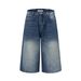 Men's Clothing Washed Retro Blue High Grade Cat Whisker Design Men's Loose Denim Cropped Trousers_viptrois.com