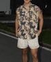 New Summer Loose Casual Vacation Vest Personality Full Print Floral Cuban Collar Double Pocket Sleeveless Top_viptrois.com
