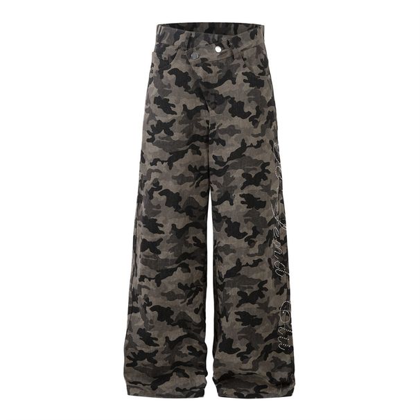 American High Street Camouflage Loose Denim Straight Casual Men's Trendy Brand Hot Drilled Printed Workwear Wide Leg_viptrois.com