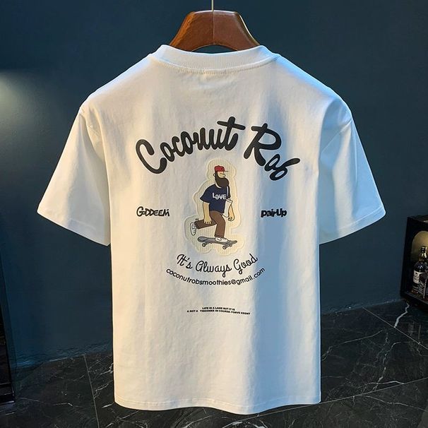 American Loose Men's Short T-shirt, Trendy Quality Printed Thin Top, Breathable Pure Cotton Summer_viptrois.com