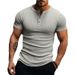 2024 Men's Summer Sports Casual Stretch Vertical Stripe Short Sleeve Henley Ribbed Knit Shirt_viptrois.com