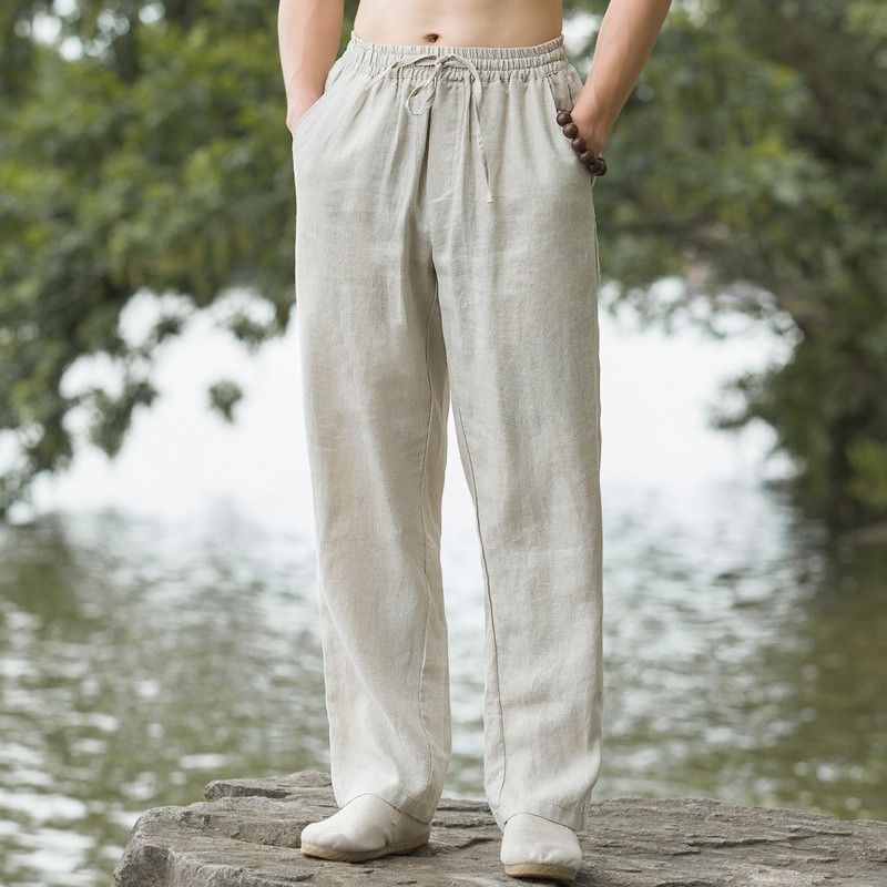 Men's Clothing Pants Retro Chinese Style Men's Summer Loose Thin Straight Trousers Men's Cotton Linen Casual Pants Trendy_viptrois.com