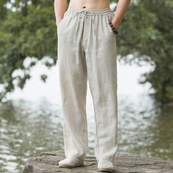 Men's Clothing Pants Retro Chinese Style Men's Summer Loose Thin Straight Trousers Men's Cotton Linen Casual Pants Trendy_viptrois.com