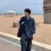 Men's Clothing Retro Shoulder Pad Denim Shirt Model Wear Tie Dyed Distressed Jacket Hairstylist Trendy Shirt_viptrois.com