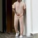 Men's Short Sleeved T Shirt Henry Shirt Casual Loose Trousers Solid Color Suit_viptrois.com