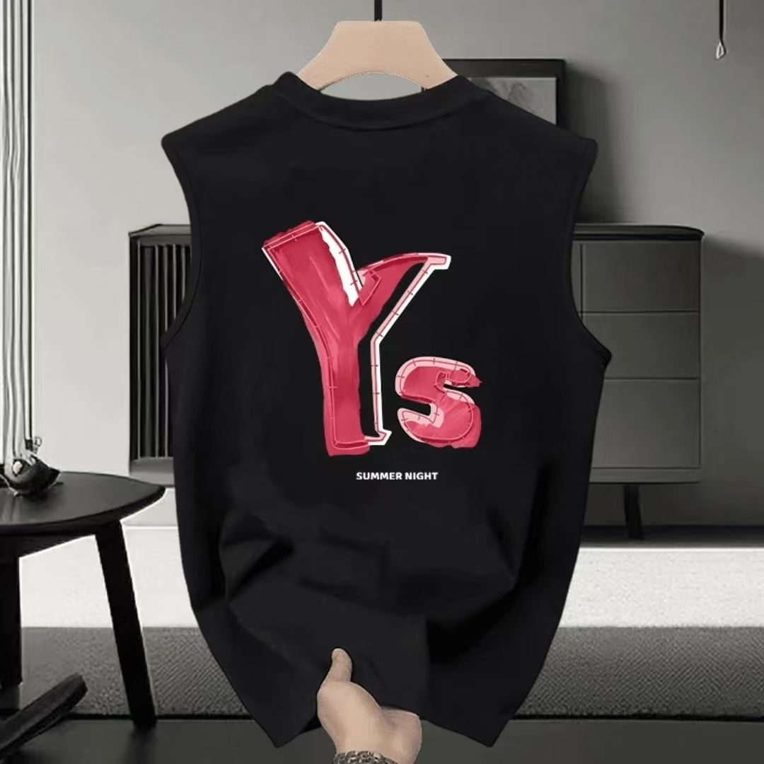 2025 Summer Cotton Loose Sleeveless T-shirt Men's Vest Trendy Brand Design Sense Casual Sports T-shirt Top_viptrois.com