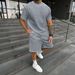 Men's Solid Jacquard Short-Sleeve T-Shirt & Shorts Set – Casual Spring Outfit_viptrois.com