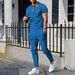 2025 Men's New Youth Waffle Collar Color-Block Pocket Short Sleeve Long Pants Casual Set_viptrois.com