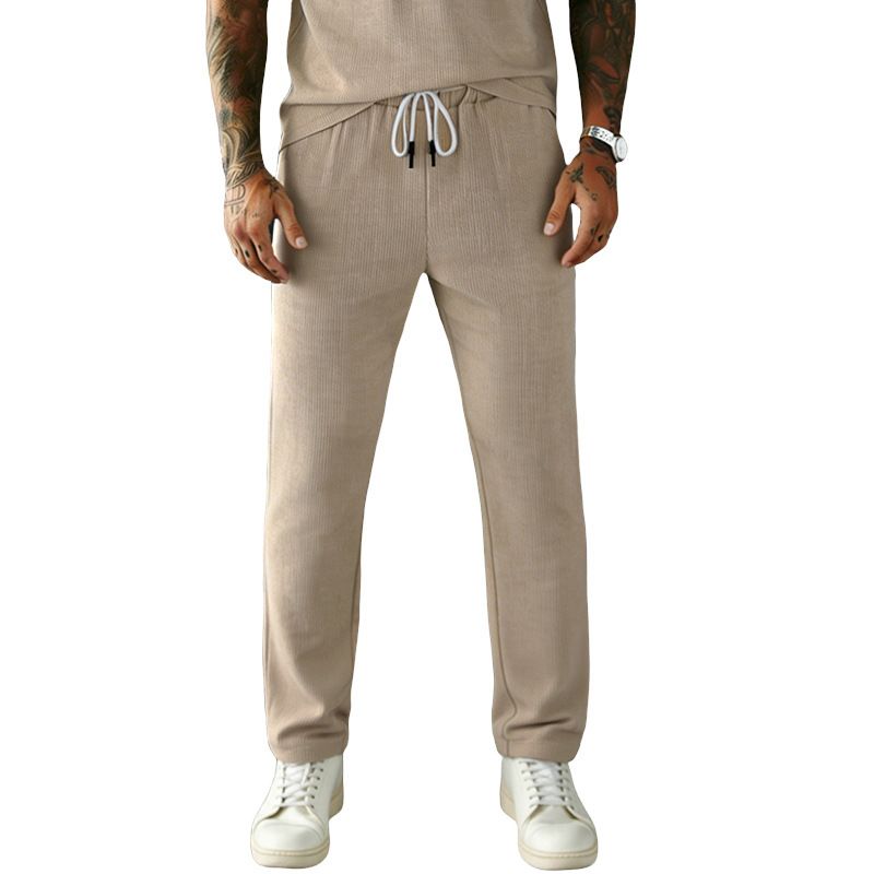 Men's Corduroy Trousers Style Drawstring Straight Leg Loose Fit Casual Long Pants Thin_viptrois.com