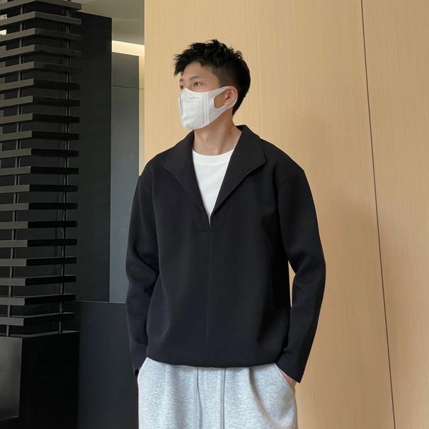 Fashion Versatile High-End Two-Piece Design Simple Casual Long Sleeve Autumn Unisex Couple Pullover Sweatshirt_viptrois.com
