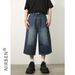 Men's Clothing Summer Loose Silhouette Washed Retro Distressed Three Quarter Straight Denim Shorts For Men_viptrois.com