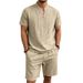 Men's Linen-Blend Short Sleeve Polo Shirt And Shorts Set Relaxed Fit Vacation Outfit Premium Fabric_viptrois.com