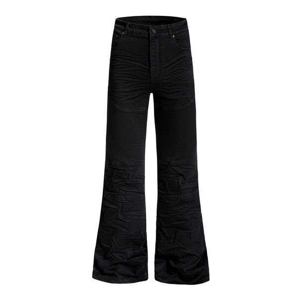 Men's Flared Jeans American High Street Water Ripple Pleated Design Personality Vibe Hippie Loose Long Pants_viptrois.com