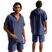 Men's Clothing Summer Men's Loose Casual Linen Solid Color Buttoned Beach Hooded Short Sleeved Suit_viptrois.com