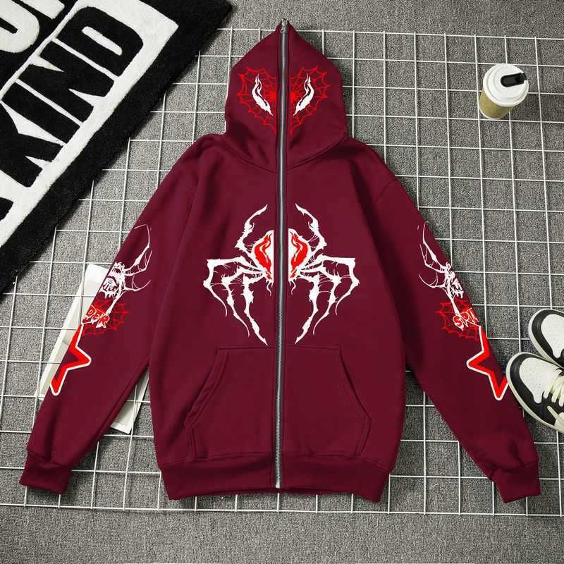 Men's Clothing 2025 Trend New Arrivals Gothic Style Spider Print Cardigan Full Zip Sweater Men's Autumn And Winter Tops Jacket Men's Hat_viptrois.com