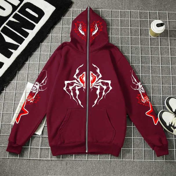 Men's Clothing 2025 Trend New Arrivals Gothic Style Spider Print Cardigan Full Zip Sweater Men's Autumn And Winter Tops Jacket Men's Hat_viptrois.com