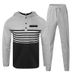 "Men's Waffle-Knit Hoodie & Jogger Set - Striped Casual Loungewear (S-3XL)"_viptrois.com