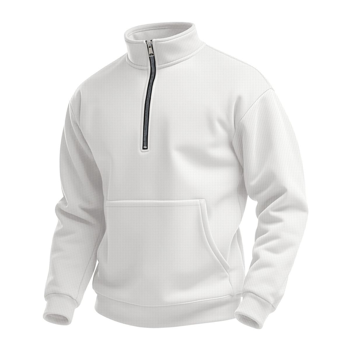 Men's Waffle-Knit Pullover Sweatshirt – Stand Collar Half-Zip Pocket Long Sleeve Casual Hoodie (5 Colors: Black/Navy/Khaki/White/Light Gray)_viptrois.com