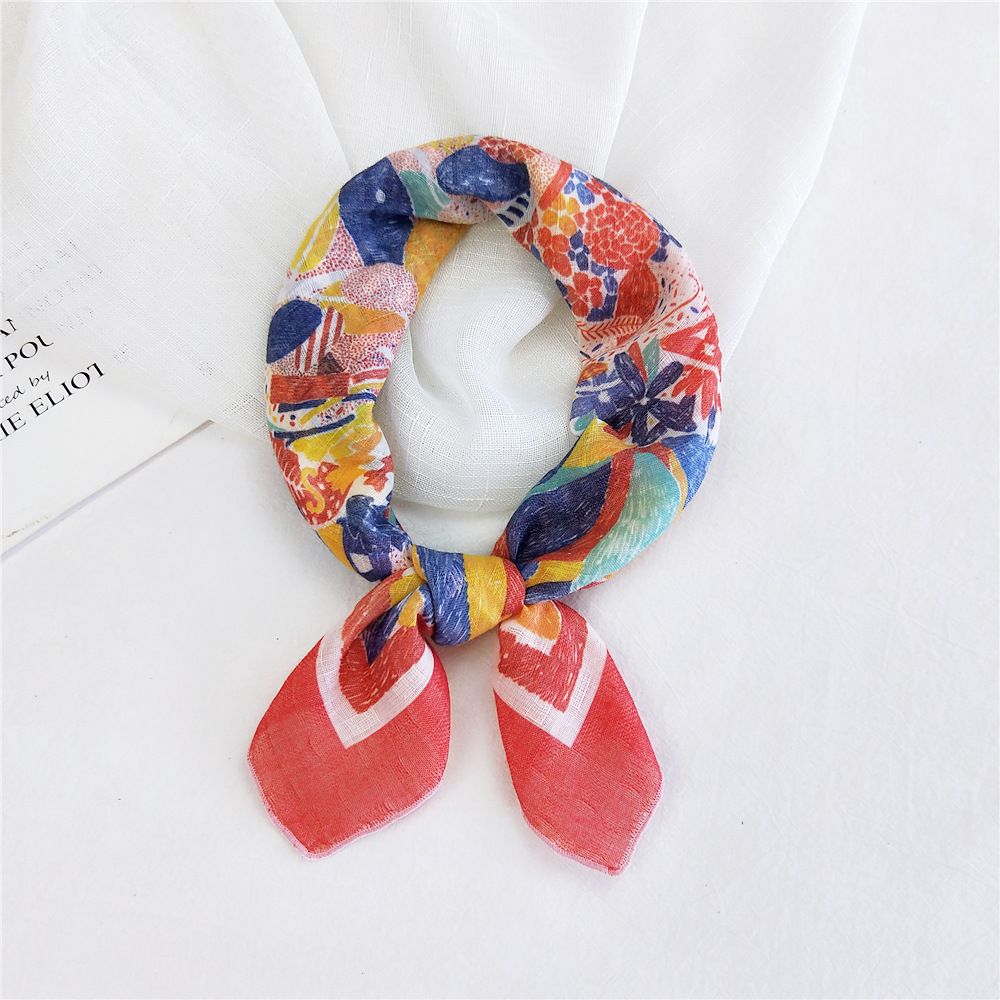 Cotton Linen Square Scarf - Small Silk Scarf For Women (Korean Style, Spring & Autumn, Thin & Lightweight, Fashion Hairband & Decorative Wrap)_viptrois.com