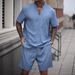 Men's Clothing V Neck Men's Summer Fashion Short Sleeved Henry Style American Tough Solid Color T Shirt Slim Suit_viptrois.com