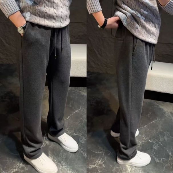 Men's Clothing Cloud Soft Acetate Drape Straight Casual Pants Men's Light Luxury High End Drape Loose Warm Trousers_viptrois.com