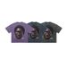American Style Trendy Brand Blue Pattern Washed Vintage Head Print Short Sleeve T-Shirt Unisex Pure Cotton Loose_viptrois.com