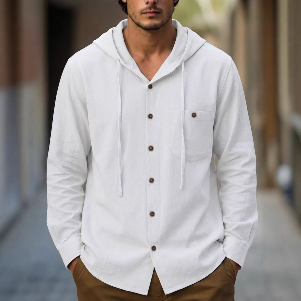 Men's Clothing Breathable Linen-Blend Hooded Shirt Jacket – Oversized Pocket Detail (S-3XL, 4 Colors)_viptrois.com