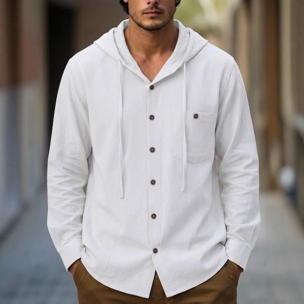 Men's Clothing Breathable Linen-Blend Hooded Shirt Jacket – Oversized Pocket Detail (S-3XL, 4 Colors)_viptrois.com