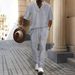 Men's Clothing Men's Casual Short Sleeved Trousers Sweetheart Collar Solid Color Versatile Jacquard Summer Suit_viptrois.com