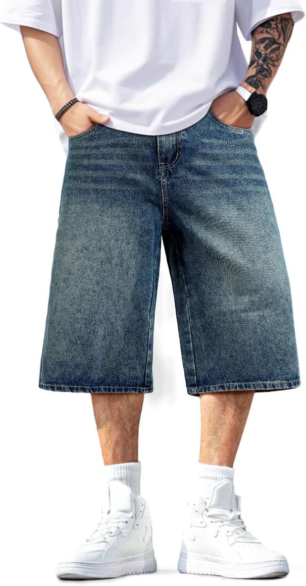Summer Versatile Men's Jeans Wide Leg Straight Leg Comfortable Cool Commuting Shorts 5 Point Pants_viptrois.com