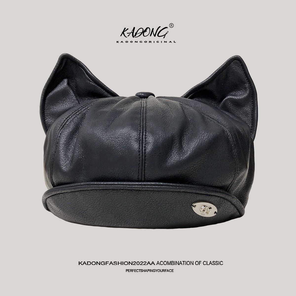 Autumn Winter Design New Leather Cat Ear Sweet Cute Warm Versatile Photo Shoot Beret Hat_viptrois.com