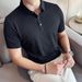 Summer New Ice Silk Thin Men's Short Sleeve Polo Shirt High Elastic And Traceless Waffle Solid Color Lapel T-Shirt_viptrois.com