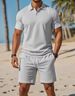Men's Summer Casual Polo Shirt & Shorts Set - Breathable Mesh Fabric, Slim Fit, Stylish Sportswear For Outdoor Activities_viptrois.com