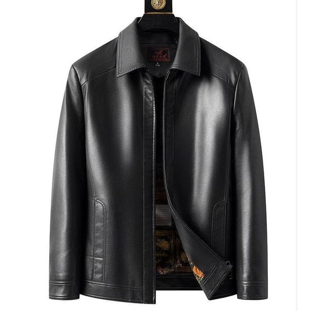 Pulse Autumn Winter New Haining For Men, Middle-aged Dad's Sheepskin Casual Plus Size Leather Jacket With Fleece_viptrois.com