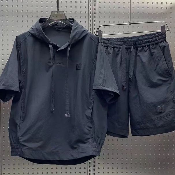 Men's Clothing Summer Thin Quick Drying Hooded Short Sleeved Shorts Loose Versatile Two Piece Outdoor Leisure Sports Suit_viptrois.com