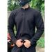 "Men's Stand Collar Long Sleeve T-Shirt - Solid Color, Polyester Blend, Rugged Twist Stitch Design, All-Season Essential (Sizes M-5XL)"_viptrois.com