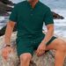 Men's Plus Size Solid Color Waffle Knit Casual Pocket Henley Shirt With Short Sleeves Breathable Design For Men Shorts Set_viptrois.com