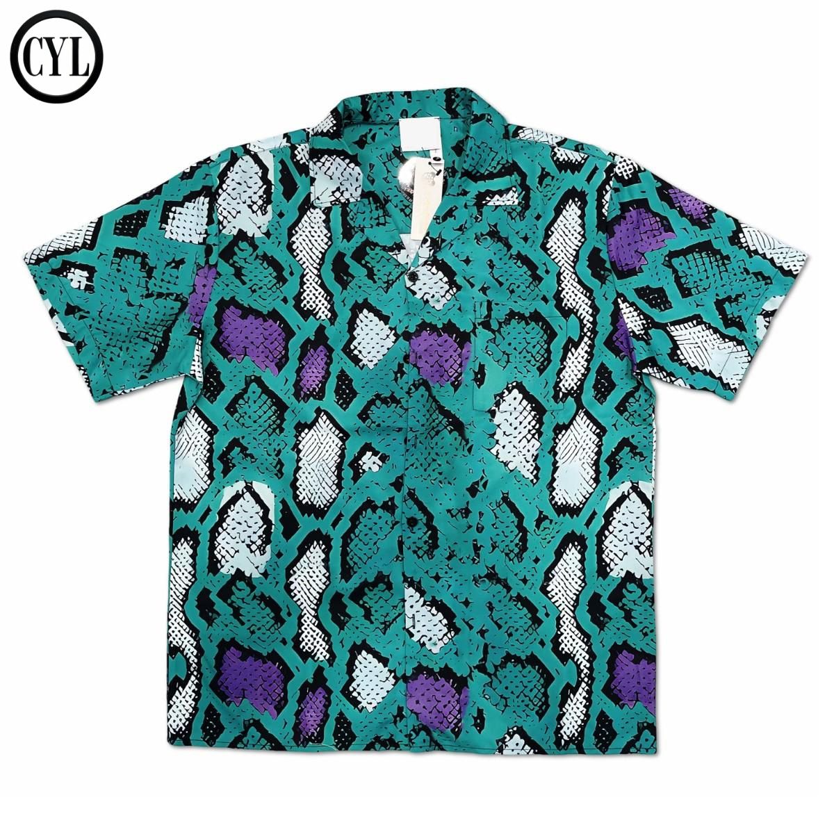 Men's Clothing Light Luxury Python Pattern Cuban Collar Shirt Men's Short Sleeves Spring And Summer High End Shirt Niche Fashion Brand Wear_viptrois.com
