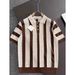 Men's Clothing Color Contrast Lapel Knitted Striped Short Sleeved Shirt Breathable Handsome Trendy All Match T Shirt_viptrois.com