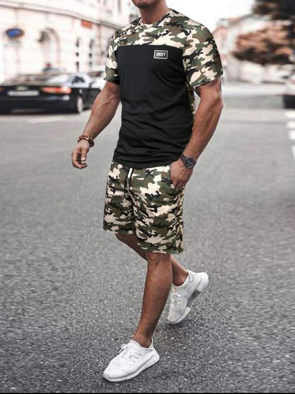 Men's Clothing Summer Men's Shorts T Shirt Suit Sports Short Sleeved Suit_viptrois.com