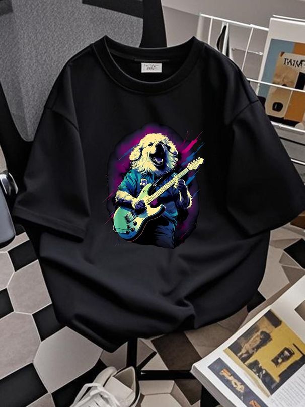 Punk Rock Guitar Great Pyrenees Dog Guitarist T-Shirt Slightly Comfortable Casual Unisex Stylish Homme Designer Clothes Top For Everyday Wear Soft_viptrois.com