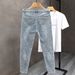 Spring And Summer Men's Stretch Slim Fit Skinny Jeans, Cropped Trendy Korean Style 2025 New Versatile Casual Pants_viptrois.com