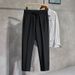 Men's Straight Leg Casual Dress Pants Spring Autumn Solid Color Simple Nine Point Trendy Drawstring Suit Pants_viptrois.com