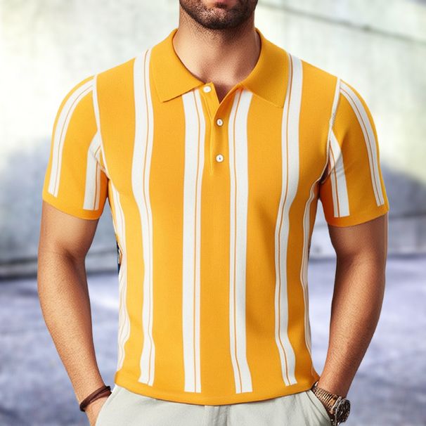 Summer New Slim Fit Striped Knitted With Polo Collar Short Sleeve T-shirt Business POLO Shirt For Men's SY0010_viptrois.com