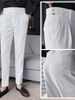 Men's Clothing Slim Fitting Pants Autumn Retro High Waist Business Solid Color Straight Casual Trousers_viptrois.com