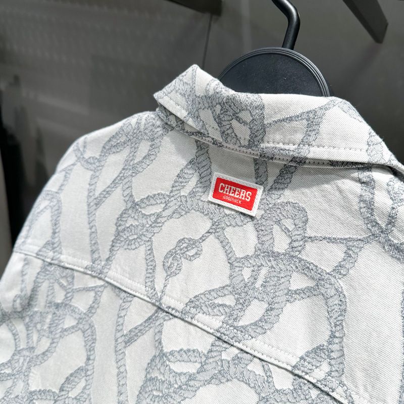 Men's Clothing Spring New Jacquard Denim Jacket Fashion Embroidery Men's Loose Jacket Lapel Coat_viptrois.com
