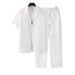 Men's Clothing Men's Striped Short-Sleeved Shirt Button Down Lapel Drawstring Trousers Suit For Formal & Casual_viptrois.com
