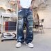 Men's Clothing Retro Personality Ripped Beggar Jeans Men Spring Street Fashion Brand Handsome Loose Straight Long Pants Men_viptrois.com