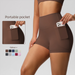 Brushed Solid Color Pocket Waist Tight High Elastic Yoga Shorts Sports Running Fitness Three-Quarter Pants For Women_viptrois.com