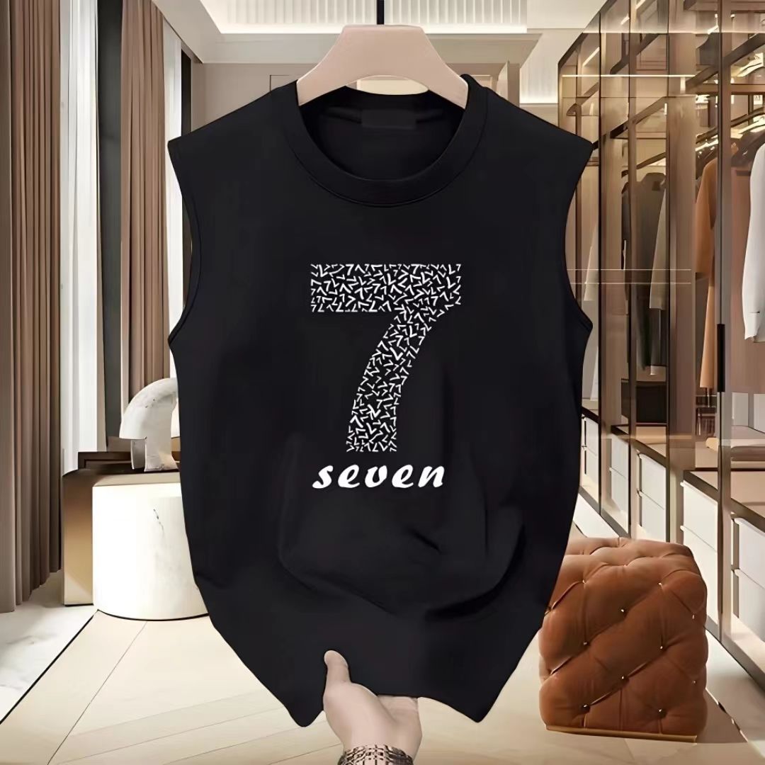 American Vest Ins Street Men's And Women's Printed Sleeveless Men's Summer Trend Loose Round Neck Handsome Top Men's_viptrois.com